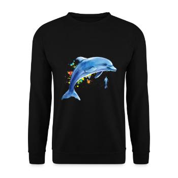 Delfin Taucher Wale Tümmler Delphin - Unisex Pullover - Schwarz - Vorne - Alina (178cm) & Michal (187cm)