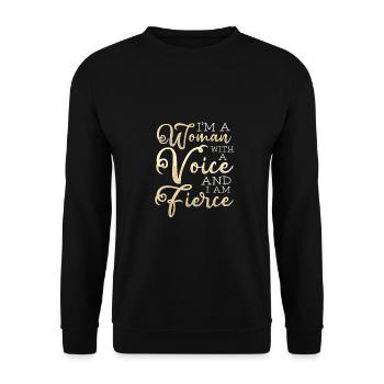 Feministische Frau mit einer Stimme heftige Feminismus-Geschenke - Unisex Pullover - Schwarz - Vorne - Alina (178cm) & Michal (187cm)