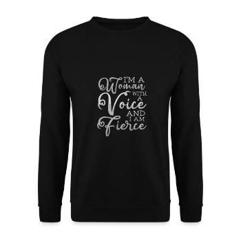 Feministin schenkt Frau mit Stimme heftigen Feminismus - Unisex Pullover - Schwarz - Vorne - Alina (178cm) & Michal (187cm)