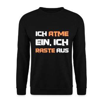 Lustiger Spruch Ich atme ein - Unisex Pullover - Schwarz - Vorne - Alina (178cm) & Michal (187cm)