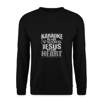 Karaoke Lover Geschenke Karaoke ist in meinen Adern Jesus - Unisex Pullover - Schwarz - Vorne - Alina (178cm) & Michal (187cm)