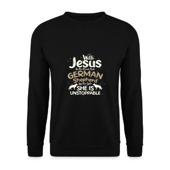 Don chrétien Jésus dans le cœur Berger allemand par - Sweat-shirt Unisexe - noir - Devant - Alina (178cm) & Michal (187cm)
