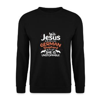 Christian Gift Jesus in Heart German Shepherd by - Unisex Sweatshirt - black - Front - Alina (178cm) & Michal (187cm)