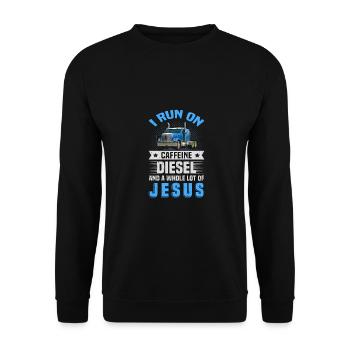 Trucker Gift Run sur Caffeine Diesel et Jesus - Sweat-shirt Unisexe - noir - Devant - Alina (178cm) & Michal (187cm)