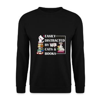 Amoureux des chats facilement distrait par les chats et les livres - Sweat-shirt Unisexe - noir - Devant - Alina (178cm) & Michal (187cm)