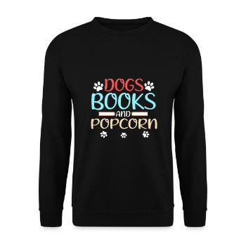 Dogs Books and Popcorn Fun Dog Lover Gift - Unisex Sweatshirt - black - Front - Alina (178cm) & Michal (187cm)