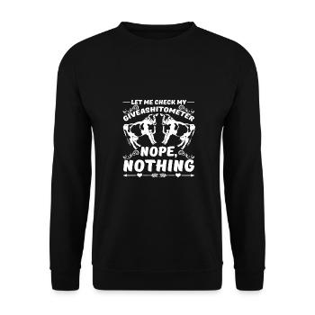 Kuhliebhaber Überprüfen Sie mein Giveashitometer Lustiger Sarkasmus - Unisex Pullover - Schwarz - Vorne - Alina (178cm) & Michal (187cm)
