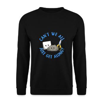 Können wir nicht alle einfach mit Steinpapierscheren auskommen - Unisex Pullover - Schwarz - Vorne - Alina (178cm) & Michal (187cm)