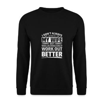 Ehemann Geschenke hören Frau neigt dazu, sich zu entwickeln - Unisex Pullover - Schwarz - Vorne - Alina (178cm) & Michal (187cm)