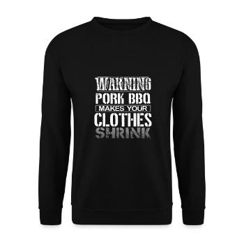 Schweinefleisch BBQ Liebhaber Geschenk Warnung Schweinefleisch BBQ macht - Unisex Pullover - Schwarz - Vorne - Alina (178cm) & Michal (187cm)