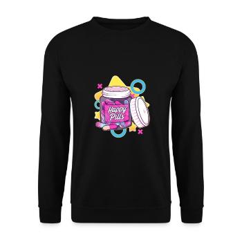 Bunte und lustige glückliche Pillen Sarkasmus Humor Geschenk - Unisex Pullover - Schwarz - Vorne - Alina (178cm) & Michal (187cm)