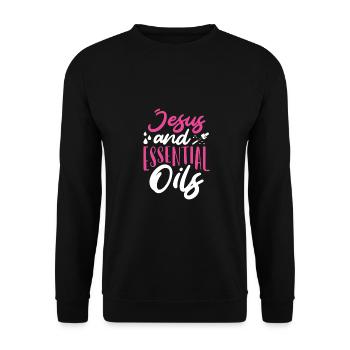 Christian Gift Jesus and Essential Oils - Unisex Sweatshirt - black - Front - Alina (178cm) & Michal (187cm)
