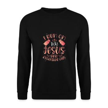 Christian I Run On Jesus und ätherische Öle Geschenk - Unisex Pullover - Schwarz - Vorne - Alina (178cm) & Michal (187cm)