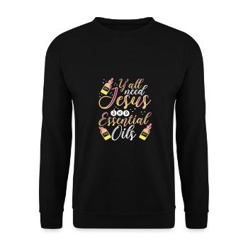 Christian Gift Y'All Need Jesus and Essential Oils - Unisex Sweatshirt - black - Front - Alina (178cm) & Michal (187cm)