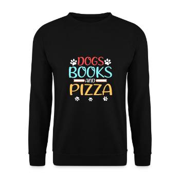 Amoureux des livres Chiens cadeaux Livres et pizza - Sweat-shirt Unisexe - noir - Devant - Alina (178cm) & Michal (187cm)