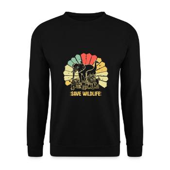 Save Wildlife Geschenk Vintage Wild Animals Go Green - Unisex Pullover - Schwarz - Vorne - Alina (178cm) & Michal (187cm)