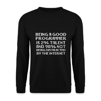 Check out this fun, BEING A GOOD PROGRAMMER IS 2% - Unisex Sweatshirt - black - Front - Alina (178cm) & Michal (187cm)