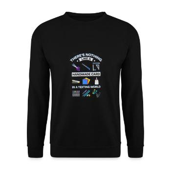 Nichts wie eine handgemachte Karte in der SMS-Gesellschaft - Unisex Pullover - Schwarz - Vorne - Alina (178cm) & Michal (187cm)