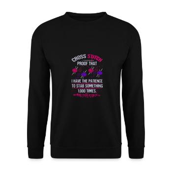 Kreuzstich prrof Ich habe Geduld zu stechen - Unisex Pullover - Schwarz - Vorne - Alina (178cm) & Michal (187cm)