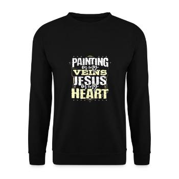 Maler Geschenke Malerei in meinen Adern Jesus ist in meinem - Unisex Pullover - Schwarz - Vorne - Alina (178cm) & Michal (187cm)