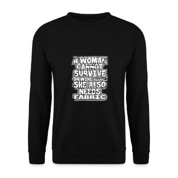 Quilter-Geschenke Frau kann Wein nicht alleine überleben - Unisex Pullover - Schwarz - Vorne - Alina (178cm) & Michal (187cm)
