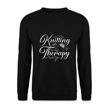 Stricken ist meine Therapie Spaß Stricken Geschenkidee - Unisex Pullover - Schwarz - Vorne - Alina (178cm) & Michal (187cm)