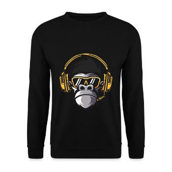 Affe Monkey mit DJ Kopfhörer und Sonnenbrille - Unisex Pullover - Schwarz - Vorne - Alina (178cm) & Michal (187cm)