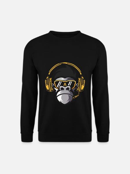 Affe Monkey mit DJ Kopfhörer und Sonnenbrille - Unisex Pullover - Schwarz