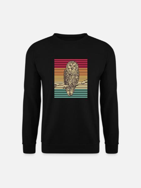 Eule Vogel Raubvogel Retro Streifenkauz Geschenk - Unisex Pullover - Schwarz