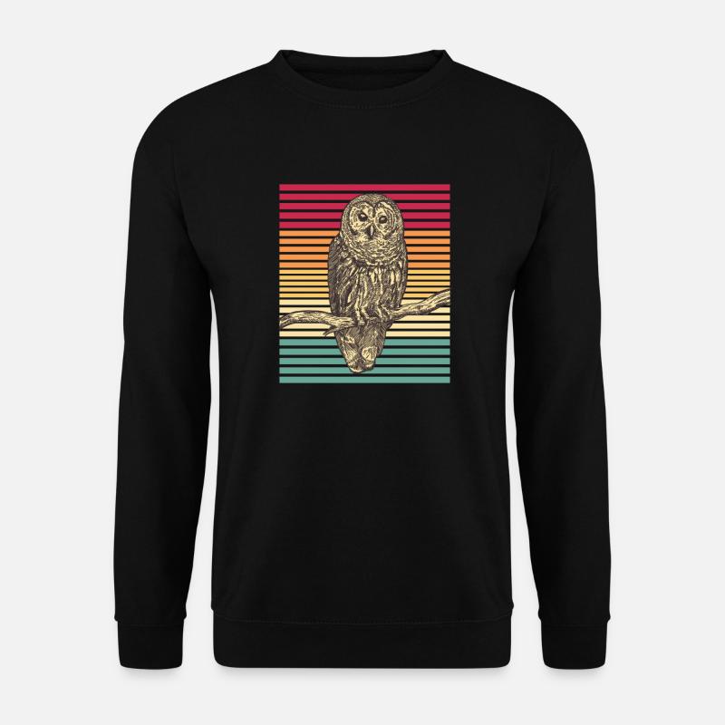 Eule Vogel Raubvogel Retro Streifenkauz Geschenk - Unisex Pullover - Schwarz