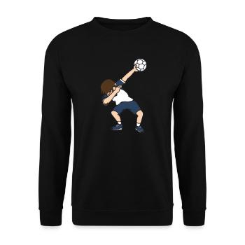 Handballer Dab Dabbing Handball Spieler Geschenk - Unisex Pullover - Schwarz - Vorne - Alina (178cm) & Michal (187cm)