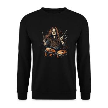 Drummer Girl Woman - Unisex Pullover - Schwarz - Vorne - Alina (178cm) & Michal (187cm)