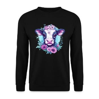 Blumige Kuh - Unisex Pullover - Schwarz - Vorne - Alina (178cm) & Michal (187cm)