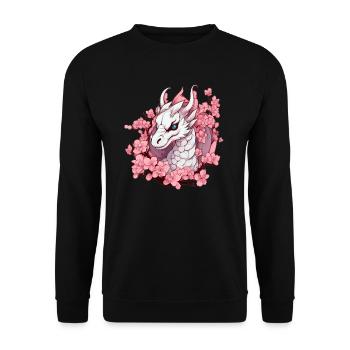 Weißer Drache mit Kirschblüten - Unisex Pullover - Schwarz - Vorne - Alina (178cm) & Michal (187cm)
