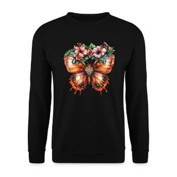 Papillon tropical avec des fleurs - Sweat-shirt Unisexe - noir - Devant - Alina (178cm) & Michal (187cm)
