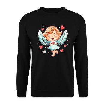 Ange heureux avec des cœurs - Sweat-shirt Unisexe - noir - Devant - Alina (178cm) & Michal (187cm)
