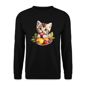 Cat with fruit bowl - Unisex Sweatshirt - black - Front - Alina (178cm) & Michal (187cm)