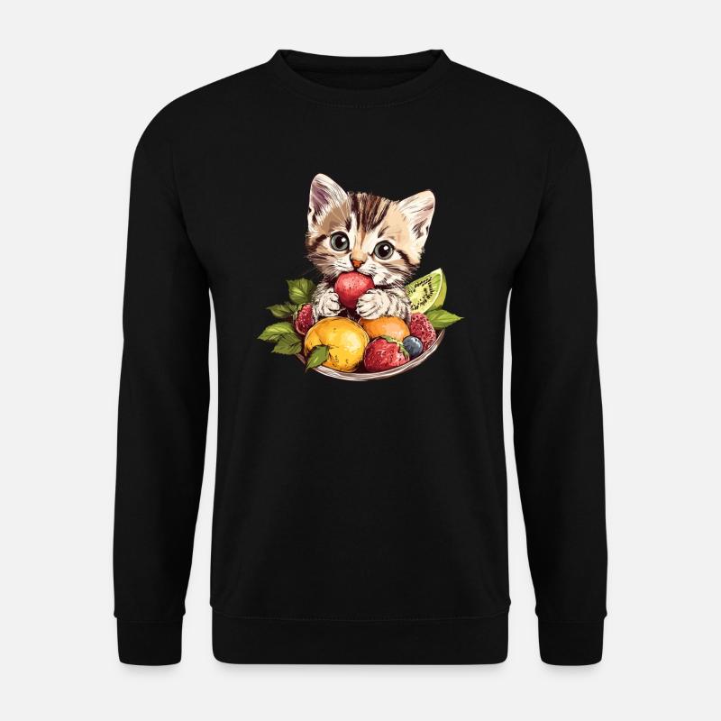 Katze mit Obstschale - Unisex Pullover - Schwarz