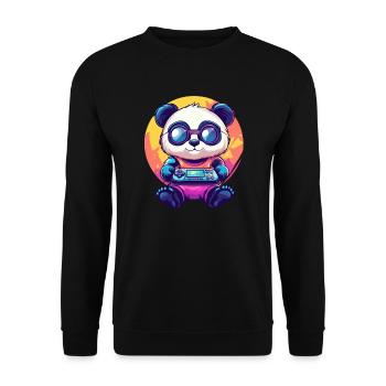 Gamer Panda mit Konsole - Unisex Pullover - Schwarz - Vorne - Alina (178cm) & Michal (187cm)