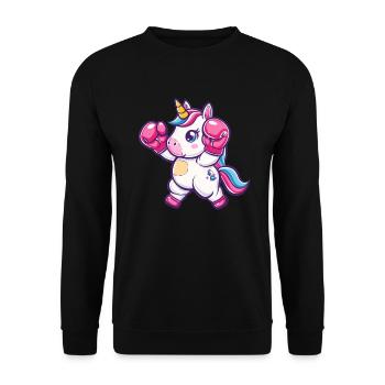 Niedliches Boxendes Einhorn - Unisex Pullover - Schwarz - Vorne - Alina (178cm) & Michal (187cm)