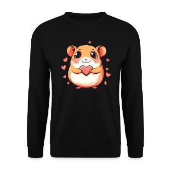Herz Hamster Liebe - Unisex Pullover - Schwarz - Vorne - Alina (178cm) & Michal (187cm)