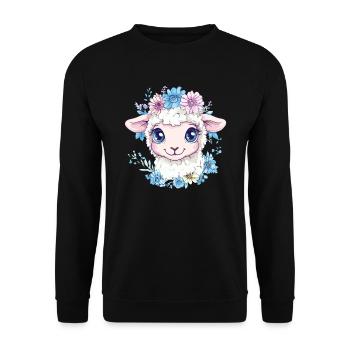 Blumiges Schaf Cartoon - Unisex Pullover - Schwarz - Vorne - Alina (178cm) & Michal (187cm)