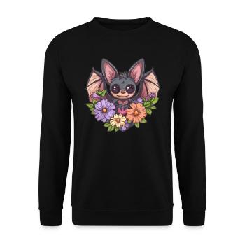 Fledermaus mit Herz und Blumen - Unisex Pullover - Schwarz - Vorne - Alina (178cm) & Michal (187cm)