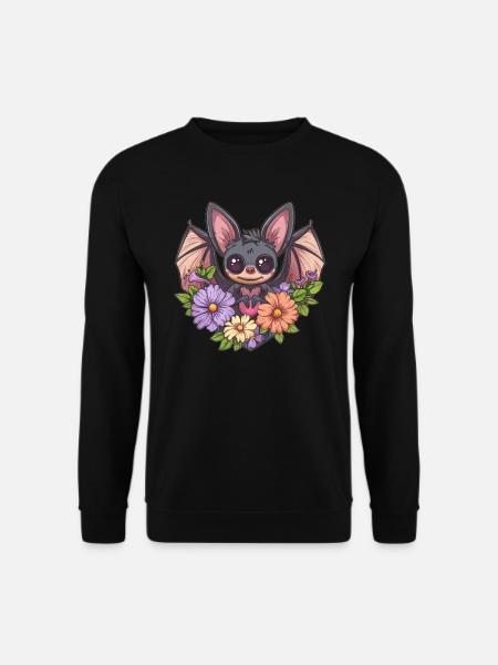 Fledermaus mit Herz und Blumen - Unisex Pullover - Schwarz