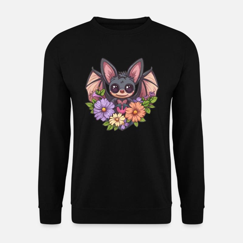 Fledermaus mit Herz und Blumen - Unisex Pullover - Schwarz