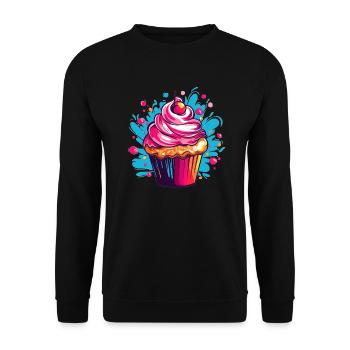 Bunter Cupcake Pop-Art - Unisex Pullover - Schwarz - Vorne - Alina (178cm) & Michal (187cm)