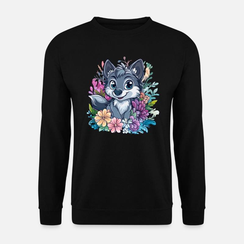 Blumenwolf Cartoon-Stil - Unisex Pullover - Schwarz