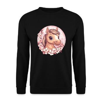 Poney joyeux avec des fleurs - Sweat-shirt Unisexe - noir - Devant - Alina (178cm) & Michal (187cm)