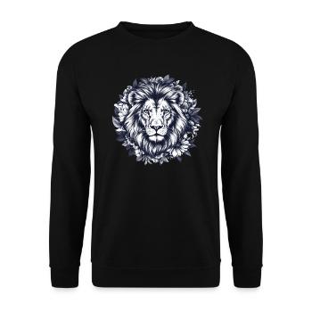 Majestätischer Löwe in Blüten - Unisex Pullover - Schwarz - Vorne - Alina (178cm) & Michal (187cm)