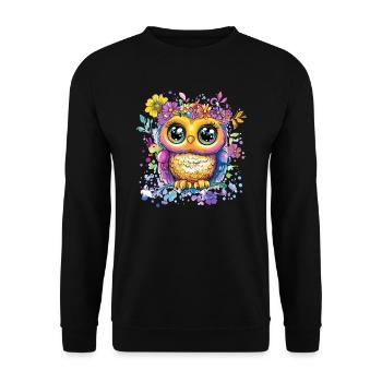 Colorful owl with flowers - Unisex Sweatshirt - black - Front - Alina (178cm) & Michal (187cm)